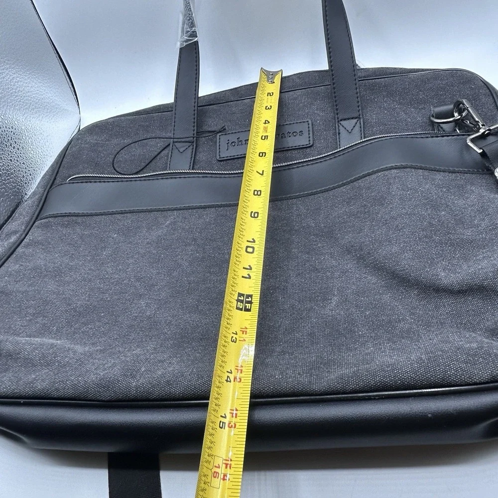John Varvatos Canvas Tote‎ Lightweight Laptop Messenger Bag Vegan Leather Trim
